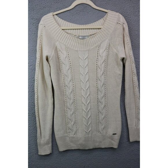 Guess Long Sleeve Off the Shoulder Cable Knit Sweater-Size Large - Picture 1 of 10